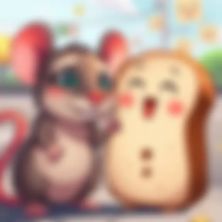 Baelz the RAT and Bread-Kun Characters A playful illustration of Baelz the RAT alongside Bread-Kun, showcasing their unique features and personalities. Baelz, a cute rat, has big expressive eyes, while Bread-Kun resembles a loaf of bread w...