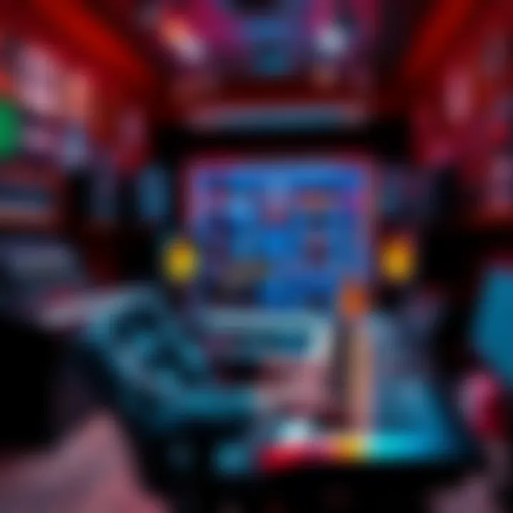 A composer in a modern music studio surrounded by instruments, focusing on a keyboard, reflecting creativity and musical influence.