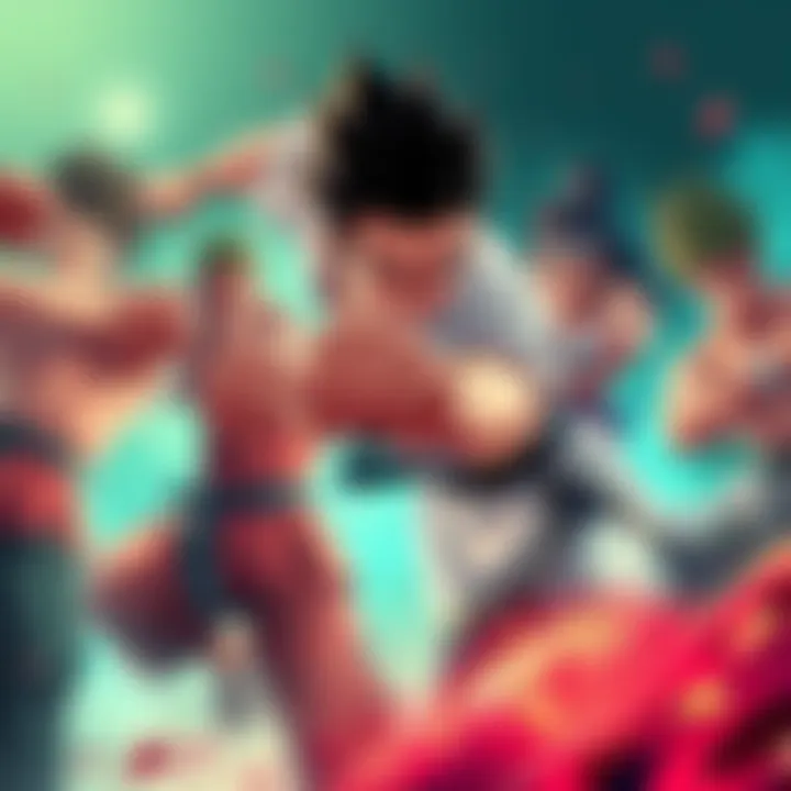 Popular Baki characters engaged in fierce battles, showcasing their unique fighting styles and expressions of determination