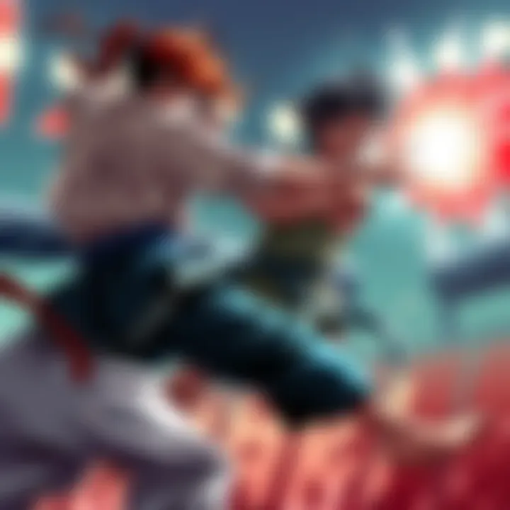 A dynamic martial arts fight showcasing Baki in action, highlighting intense emotion and passion for the sport.