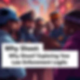 A group of characters discussing law enforcement actions in Baki, with intense expressions, surrounded by cityscape elements.