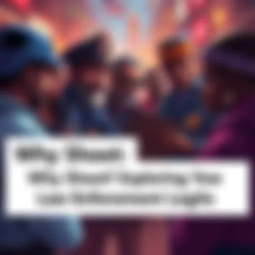 A group of characters discussing law enforcement actions in Baki, with intense expressions, surrounded by cityscape elements.