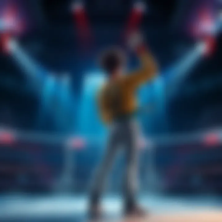 Baki stands in the fighting arena, showcasing his unexpected strategy during the intense battle with Yujiro, highlighting the surprising moment of his bold move.