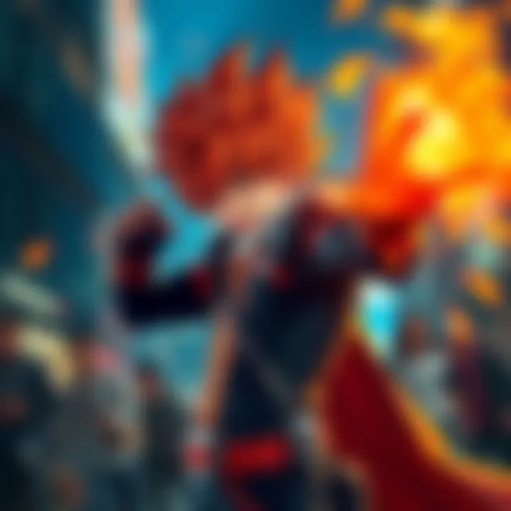 A fan dressed as Bakugo from My Hero Academia, showcasing detailed costume and fiery hair, striking a dynamic pose.