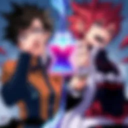 A dynamic illustration showing Bakugo and Todoroki from My Hero Academia, each displaying their unique styles and expressions, highlighting their appeal as fan-favorite characters.