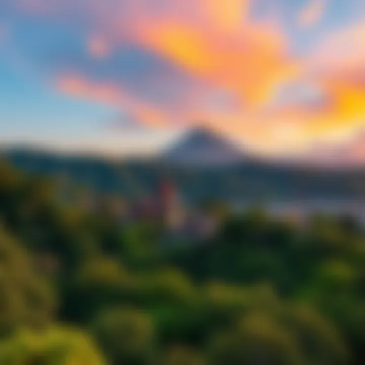 Scenic shot of Bakuyama showing lush greenery and a volcano in the background