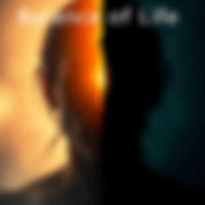 Balance of Life A split image showing light and dark representing the duality of life, with one side bright and vibrant, the other shadowy and muted, symbolizing personal experiences and growth.