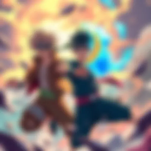Two animated characters showcasing balanced abilities in a vibrant setting, representing the concept of character growth without power creep.