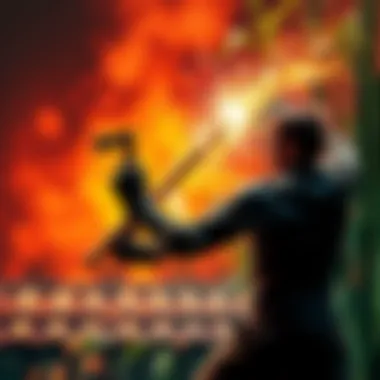 A person with a strong stance swings an axe to break a bamboo stalk in one powerful move.