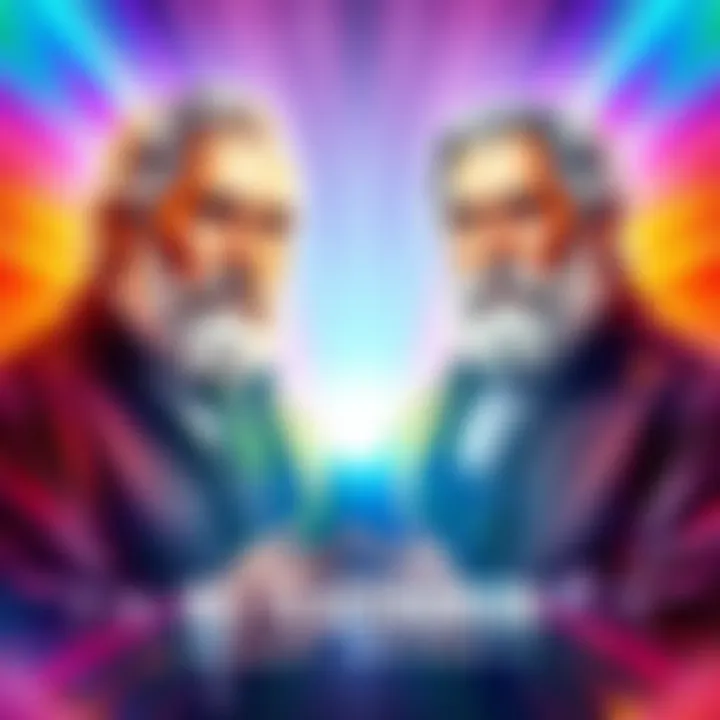 A colorful banner featuring artistic representations of RS Teigerbran and Goethe on a bright background