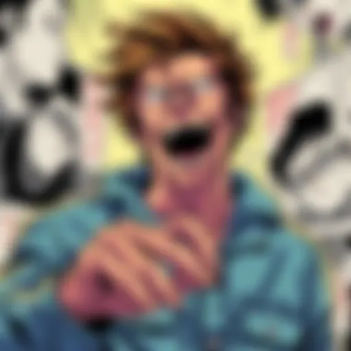 Illustration of Barem Bridge, a character from Chainsaw Man, showcasing his chaotic expression and rivalry with Denji, surrounded by manga panels that highlight his ambition.