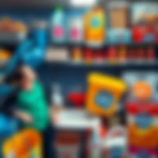 Various household items displayed in Asta's bargain bin with price tags showing discounts
