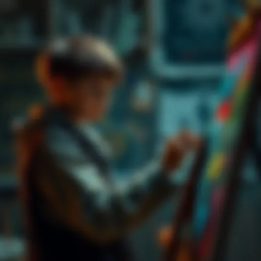 A young artist named Barou passionately painting on a canvas, showcasing his skills and creativity.
