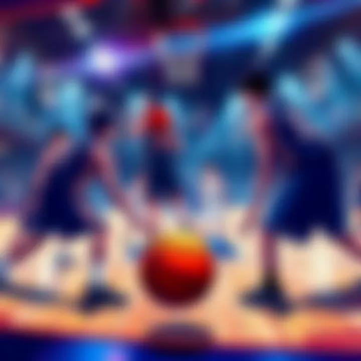 Shiratorizawa and Aoba Johsai players facing off against Kakugawa, showcasing their strategies and teamwork in a vibrant game setting