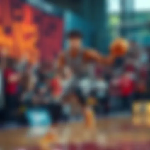 A talented basketball player performs impressive dribbling skills on the court, surrounded by cheering fans.