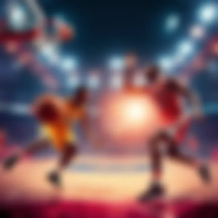 Two basketball players compete on the court, showcasing their skills during a game inspired by Slam Dunk.