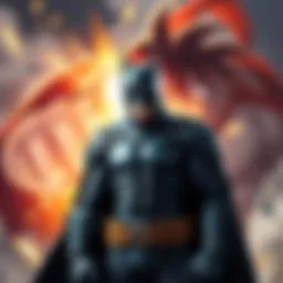 Batman stands determined with gadgets, while Goku powers up in the background, ready for battle.