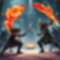 Battle of Feats Illustration showing various warriors demonstrating their unique skills in a battle arena