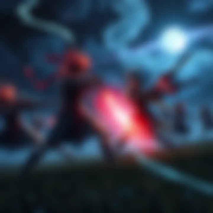 Participants engage in a fierce fight under the moonlight, showcasing Nen abilities in an open field.