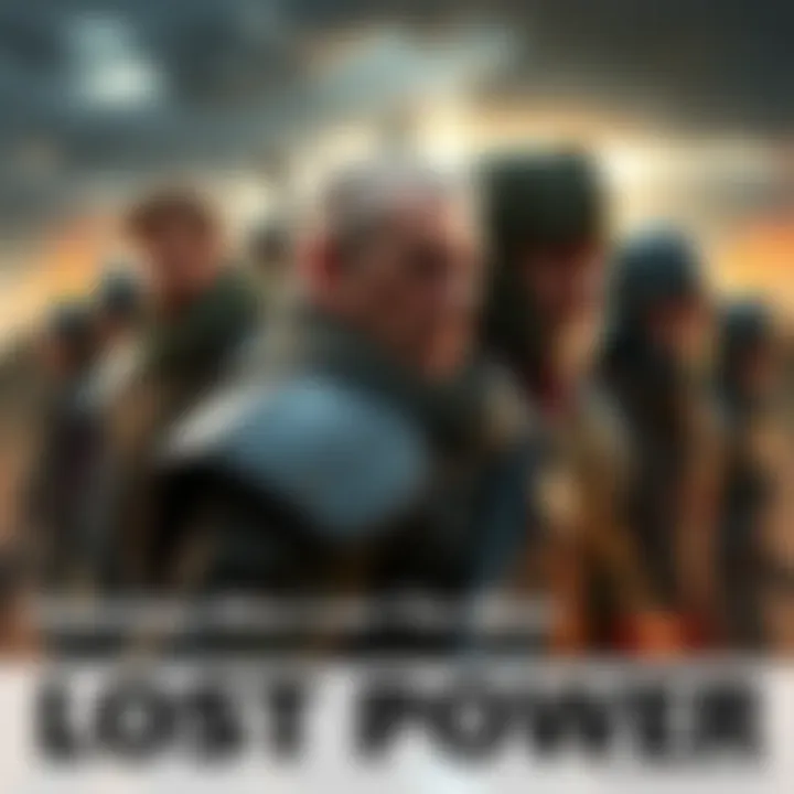 Several battle characters showing signs of age and loss of ambition, set against a dramatic battlefield backdrop.