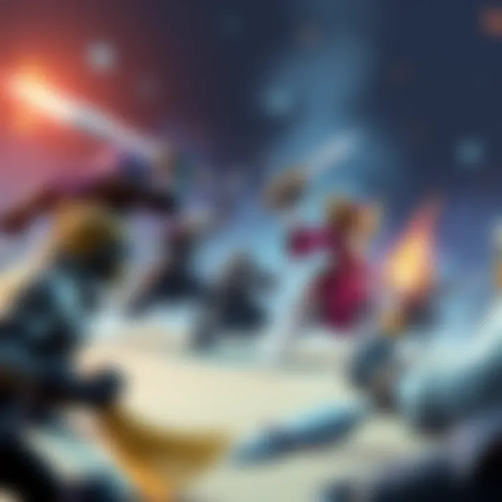 A scene from a battle event where characters use Ulty moves against obstacles, demonstrating teamwork and strategy in action
