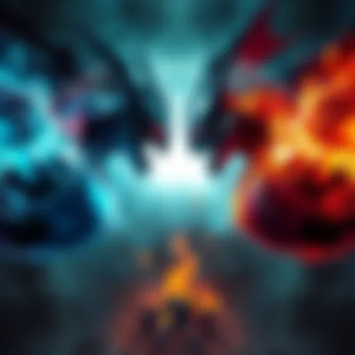Two powerful entities confront each other, showcasing their competitive nature in a dramatic setting.