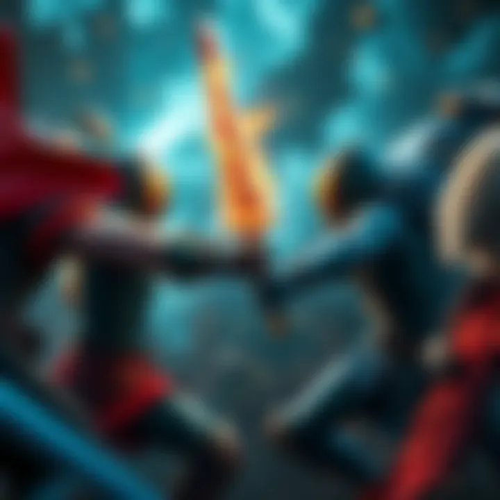 A dynamic battle scene with two strong competitors facing off, each showcasing their unique strengths and preparing for an intense clash.