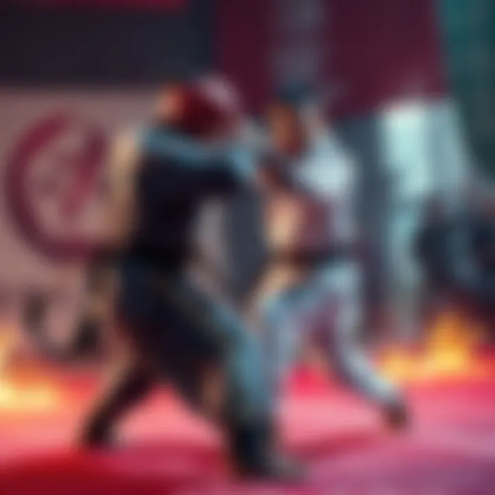 A fighter using blocking and redirecting moves in a martial arts spar, showcasing advanced techniques reminiscent of Luohan's style.