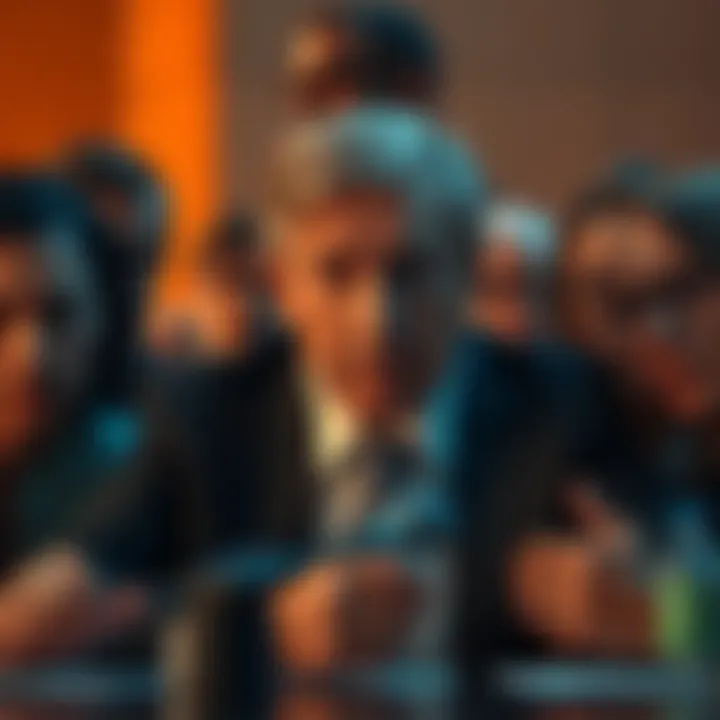 BB appears anxious in a high-stakes meeting, surrounded by people with serious expressions