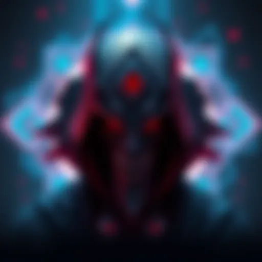 A dark and imposing figure representing BB in a digital realm, showcasing its villainous traits within the EOS storyline.