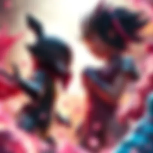 A dramatic showdown between BB, a character with dual fruits, and Imu, a powerful figure, highlighting their intense rivalry.