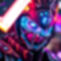 Close-up of a Beam cosplay showcasing intricate designs and vibrant colors