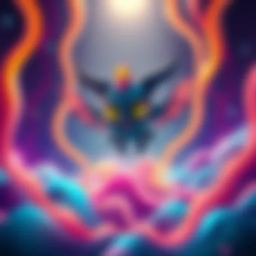 A cartoon representation of Beelzebub surrounded by colorful vibrating waves, symbolizing pleasure and playfulness.