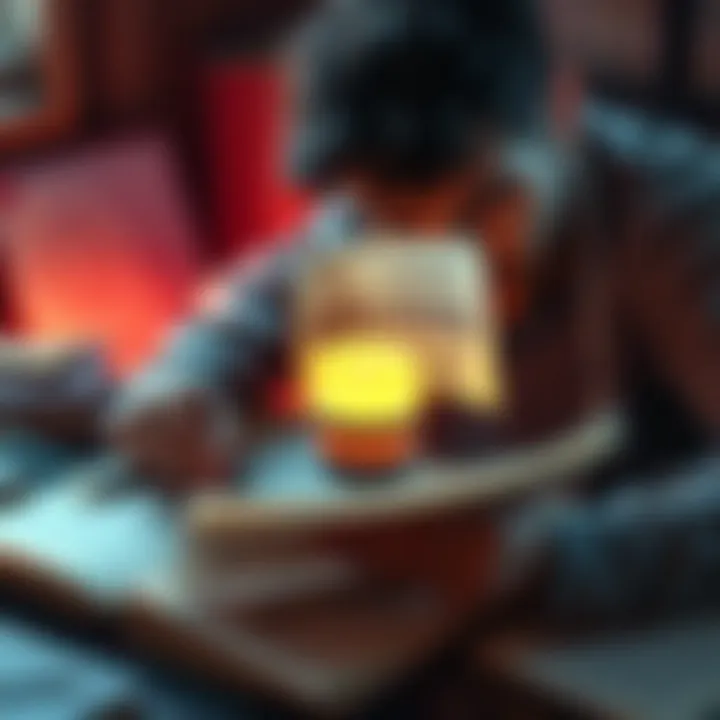 A person reading documents labeled as Beelzebub files with a magnifying glass, surrounded by notes and books.