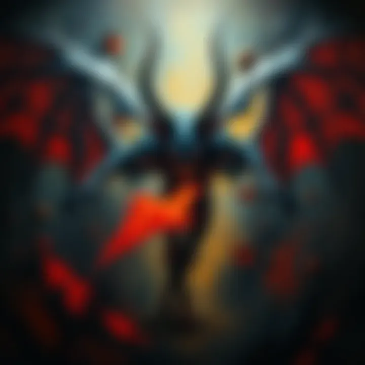 An unfinished painting of Beelzebub, showcasing a dramatic scene with bold colors and dynamic brush strokes.