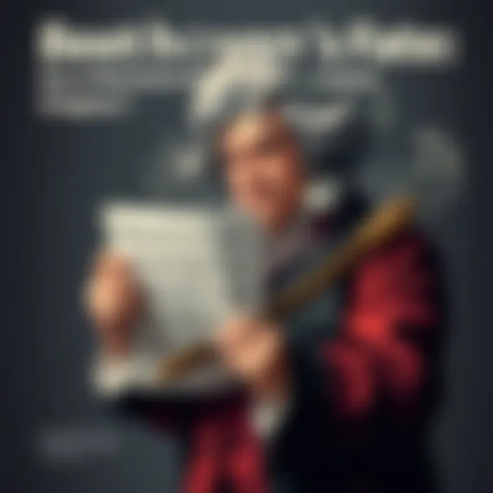 A character resembling Beethoven holds a sheet of music, looking hopeful amidst musical notes in the background