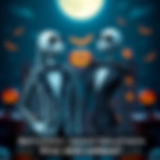 Beetlejuice and Jack Skellington Face Off Beetlejuice and Jack Skellington stand against each other with Halloween themes in the background, showcasing their iconic styles.