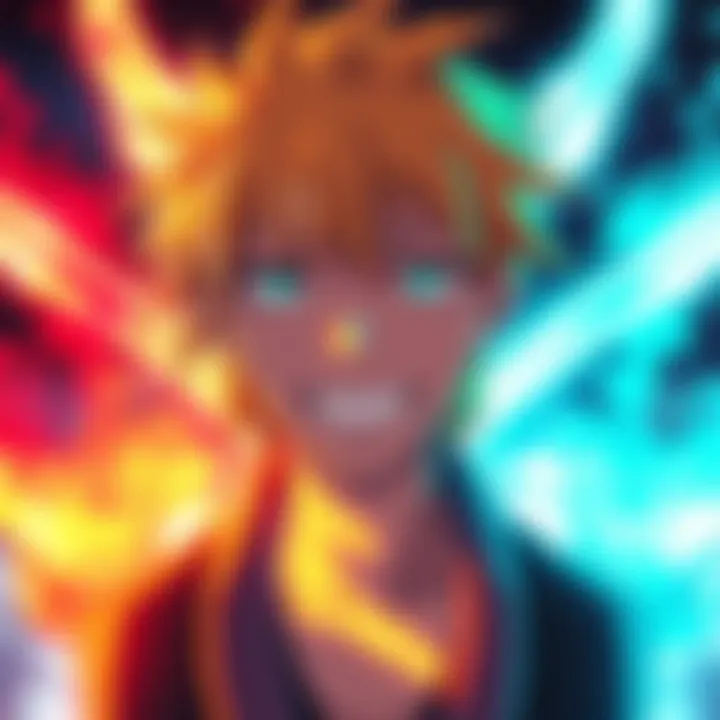 A popular side character from Bleach with distinct features and a captivating smile, surrounded by vibrant colors symbolizing their impact on the story.