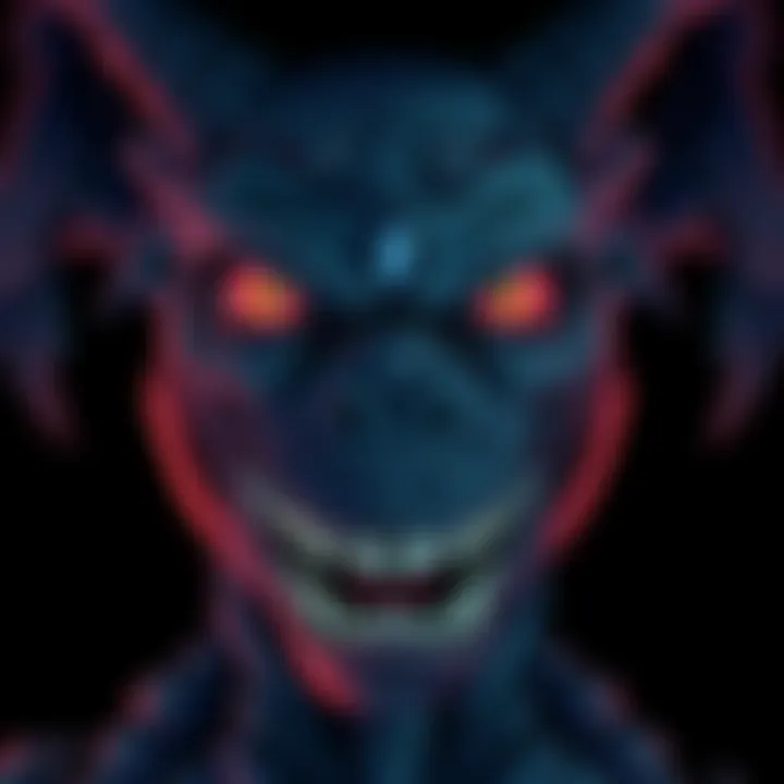 A close-up of BEM, a humanoid monster with a distinct appearance, showcasing his unique features and expression, set against a dark background.