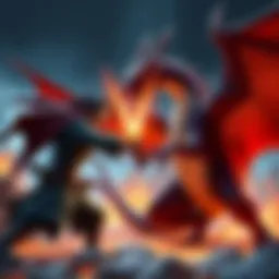 A scene showing Beni facing off against a fierce Dragon in a dramatic battle stance, showcasing their powers and abilities.