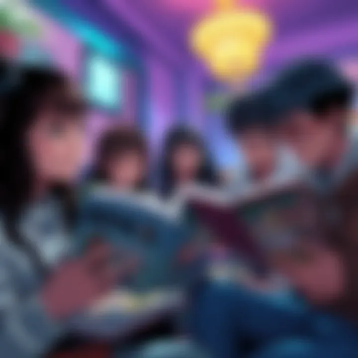 A group of berk fans gathered, reading manga together in a cozy setting with colorful panels visible on their pages.