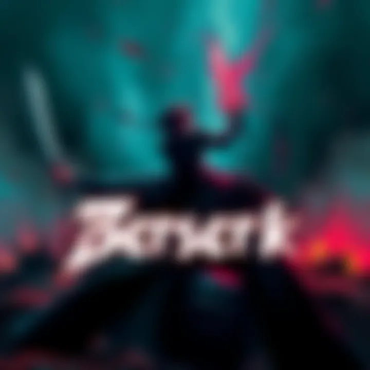 Berserk Art An iconic scene from Berserk showcasing a dramatic character fighting in a dark, detailed landscape with rich colors and intense emotions.