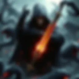 An illustration showing a dark fantasy warrior with a sword, surrounded by ominous creatures, reflecting the themes of struggle and survival in Berserk.