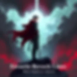 Berserk Quotes A character from Berserk, standing strong with a sword, surrounded by dark clouds, symbolizing struggle and defiance.