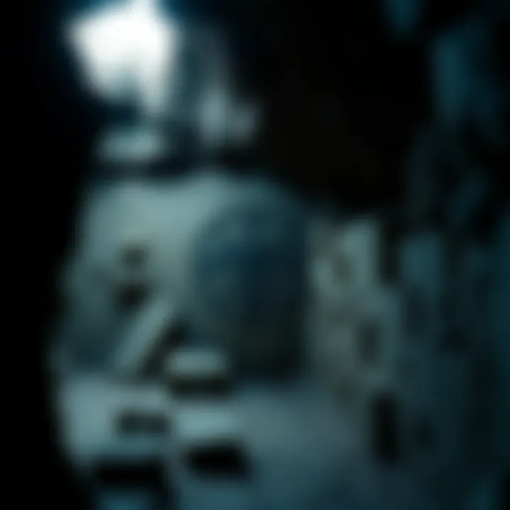 Berserk Reference in Catacombs A glimpse of the Paris Catacombs featuring a Berserk-inspired symbol on the wall, surrounded by ancient stone structures.