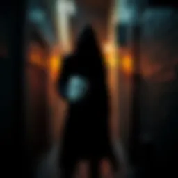 A shadowy figure stands alone in a dim alley, holding a broken mask, symbolizing betrayal and dishonor among thieves.