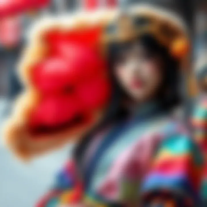 Person dressed in Biboo costume, showcasing colorful outfit and accessories that blend traditional and modern styles, representing creativity and self-expression.