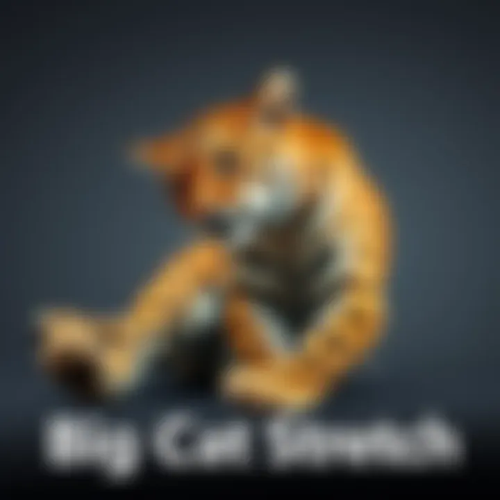 A large cat stretching its body in a playful pose, showing its muscles and agility.