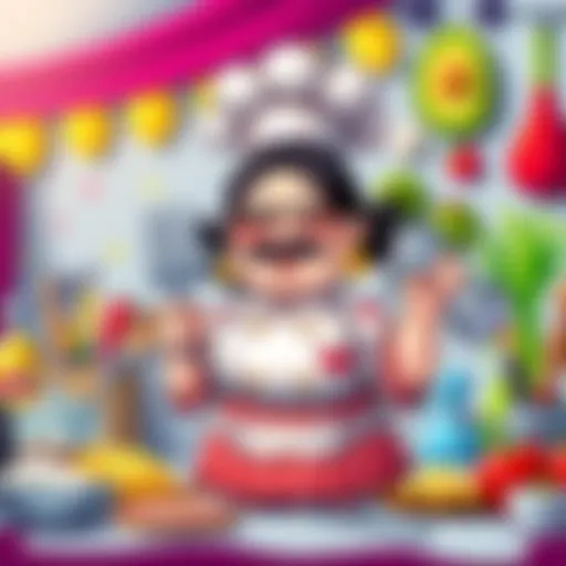 A colorful illustration calling for artists to create a Big Mom-themed meme, featuring a cheerful character in chef attire surrounded by food and artistic tools.