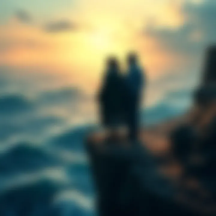 Big Mom's Parents Leaving Her Big Mom's parents standing on a cliff, looking back with mixed emotions as they leave their daughter behind, with a stormy sea below them.